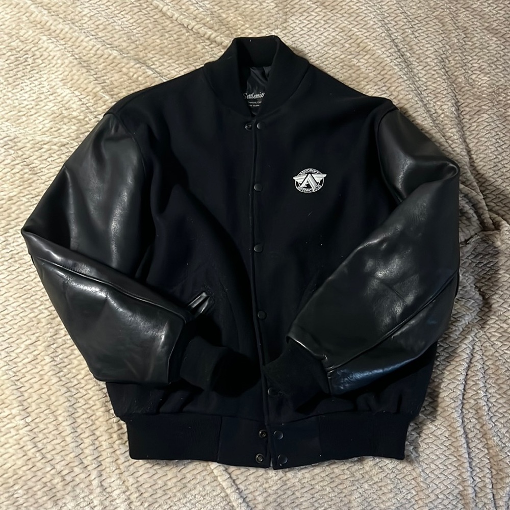 Host Pick🤎Ashcroft Motorcycles Embroidered Letterman Jacket punk goth skull - Picture 3 of 7